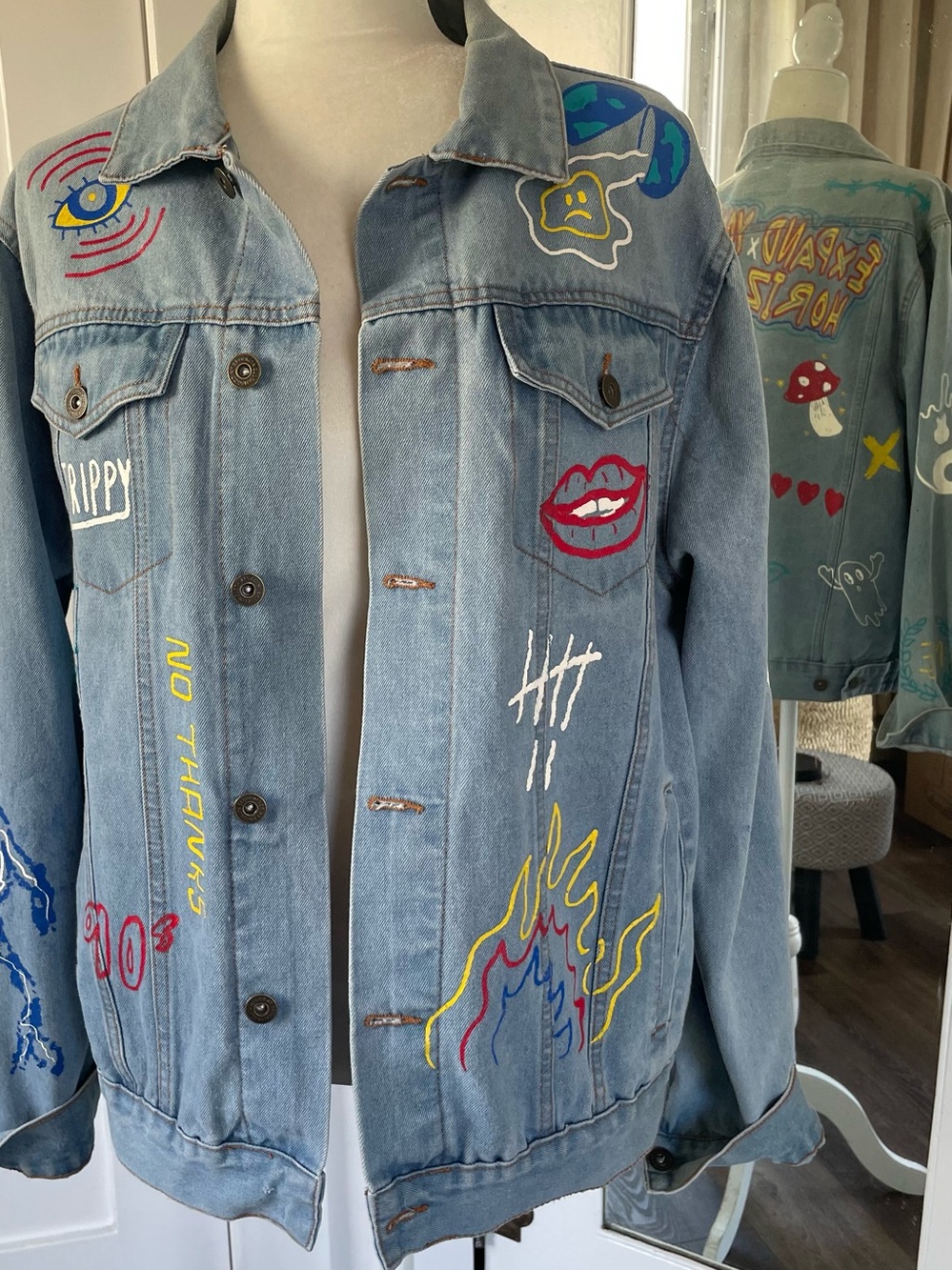 Over sized Boyfriend 90’s graffiti light-wash denim jacket by Brooklyn Cloth Co